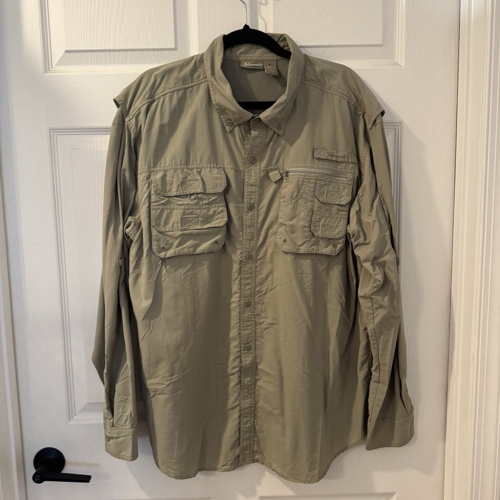 Islamorada Flats By Quest Tan Fishing Shirt Men's Sz XL Vented Nylon ‎ Roll Tab